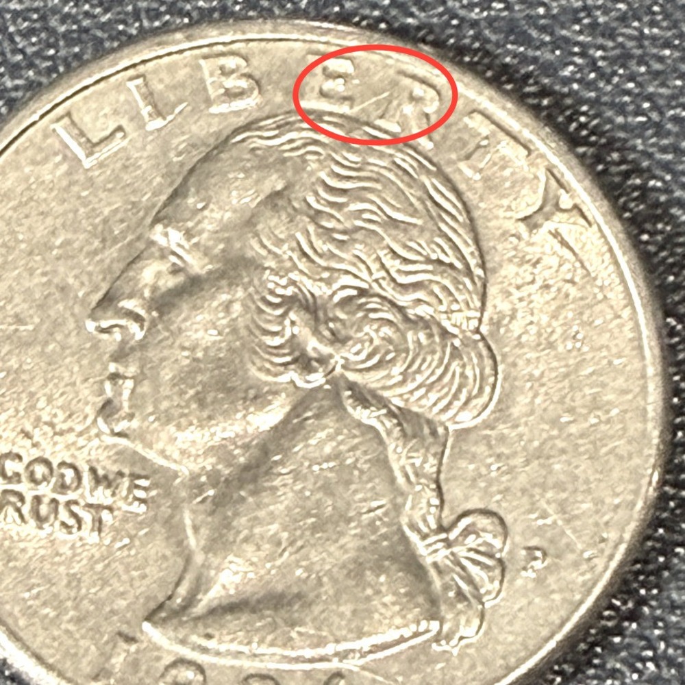 Spiked Head Die Crack Mint Error 1996-P Washington Quarter